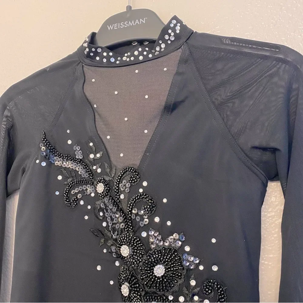 Weissman contemporar lyrical Dance costume black illusion mesh sleeve MT11817 MC